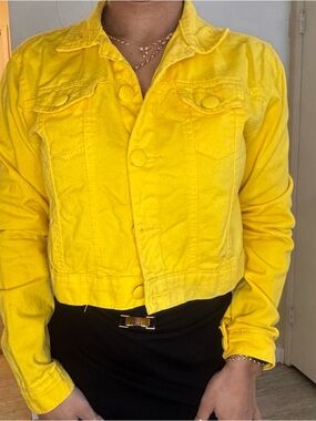 Yellow Women's Cropped Button Jacket